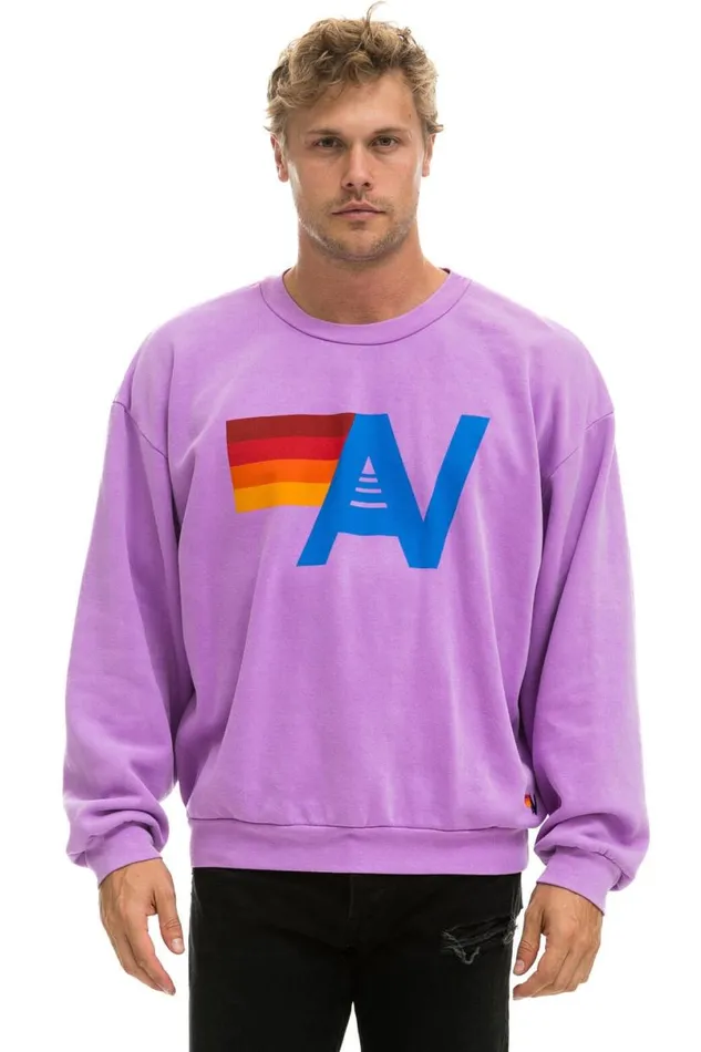 Logo Relaxed Crew Sweatshirt 8211 Neon Purple WomenMen Aviator Nation Sweatshirts
