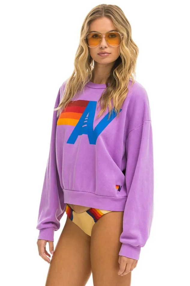 Logo Relaxed Crew Sweatshirt 8211 Neon Purple WomenMen Aviator Nation Sweatshirts
