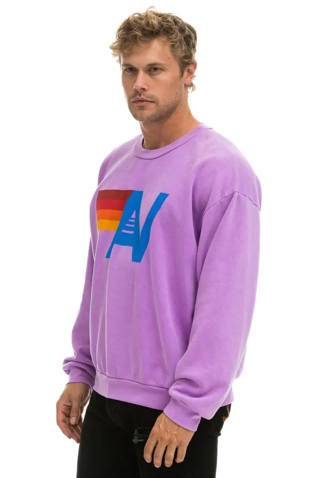 Logo Relaxed Crew Sweatshirt 8211 Neon Purple WomenMen Aviator Nation Sweatshirts
