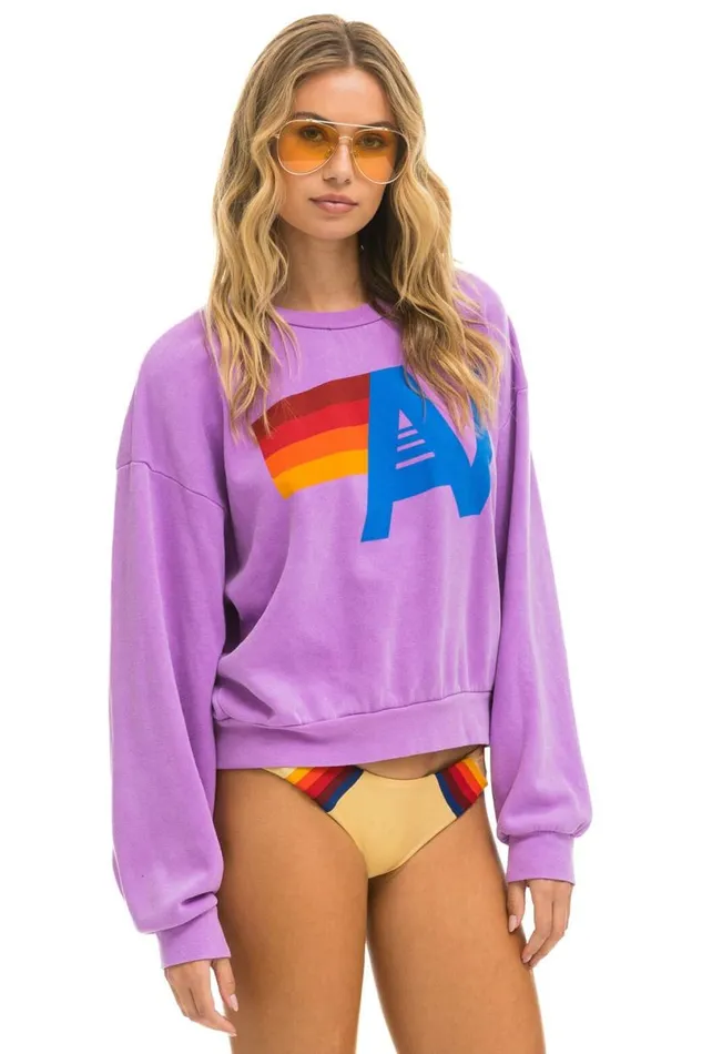 Logo Relaxed Crew Sweatshirt 8211 Neon Purple WomenMen Aviator Nation Sweatshirts