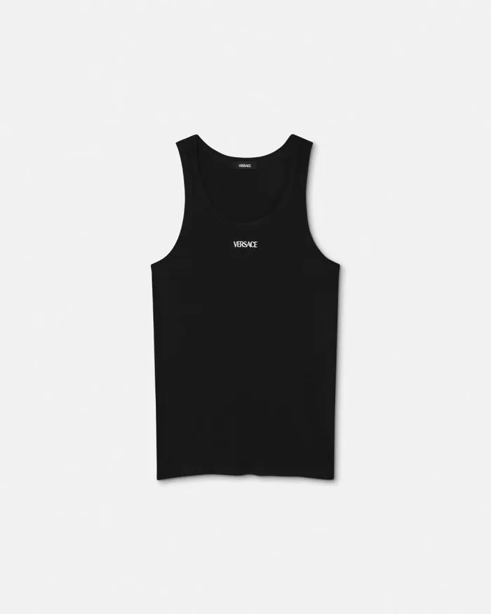 Logo Ribbed Tank Top Black Men Versace Loungewear and Pajamas