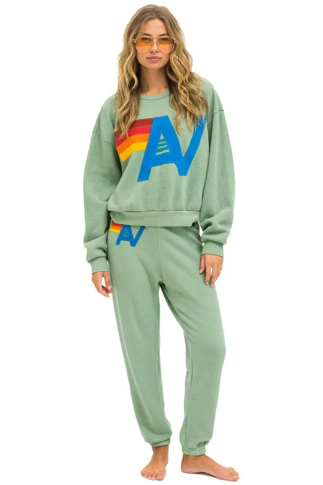 Logo Stitch Relaxed Crew Sweatshirt 8211 Sage WomenMen Aviator Nation Sweatshirts