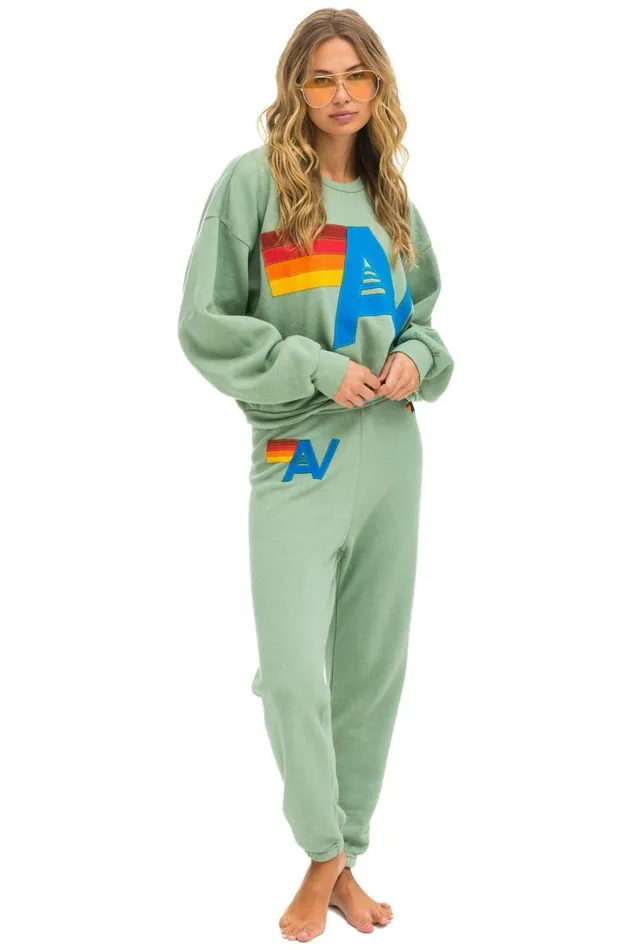 Logo Stitch Relaxed Crew Sweatshirt 8211 Sage WomenMen Aviator Nation Sweatshirts