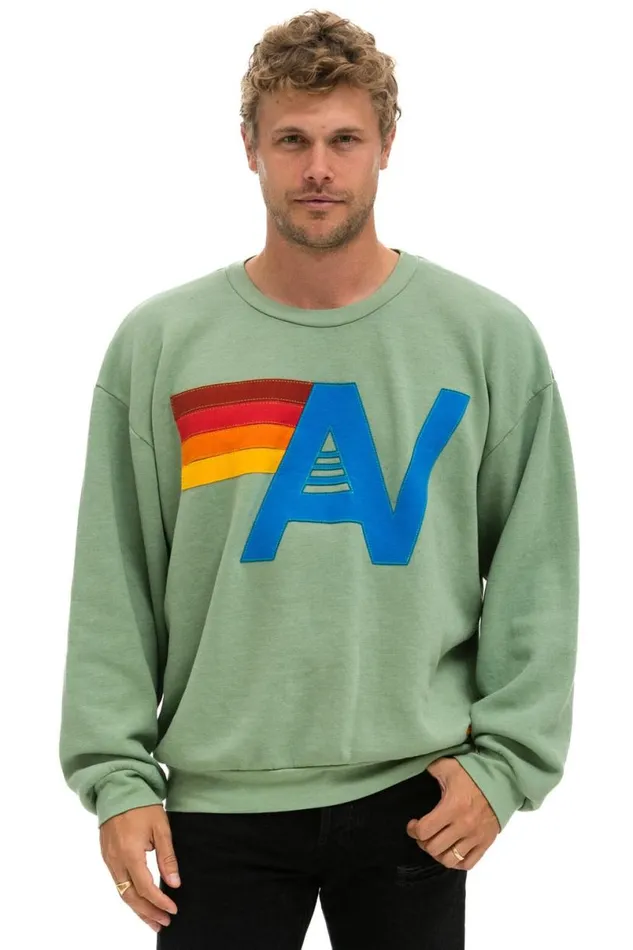 Logo Stitch Relaxed Crew Sweatshirt 8211 Sage WomenMen Aviator Nation Sweatshirts
