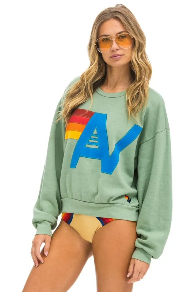 Logo Stitch Relaxed Crew Sweatshirt 8211 Sage WomenMen Aviator Nation Sweatshirts