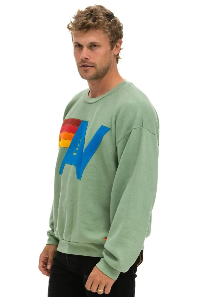Logo Stitch Relaxed Crew Sweatshirt 8211 Sage WomenMen Aviator Nation Sweatshirts