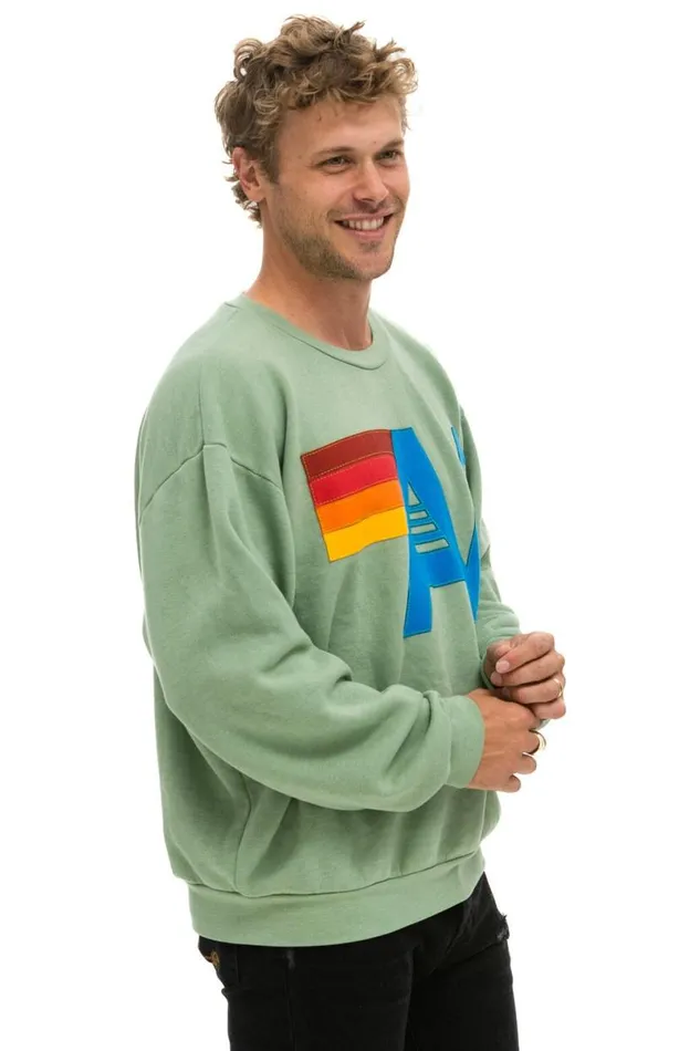 Logo Stitch Relaxed Crew Sweatshirt 8211 Sage WomenMen Aviator Nation Sweatshirts
