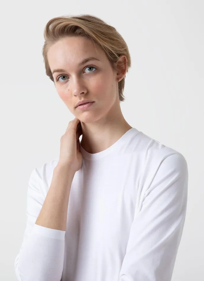 Long Sleeve Boy Fit Tshirt White Women SUNSPEL Tshirts and Tops