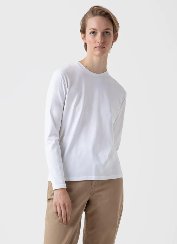 Long Sleeve Boy Fit Tshirt White Women SUNSPEL Tshirts and Tops