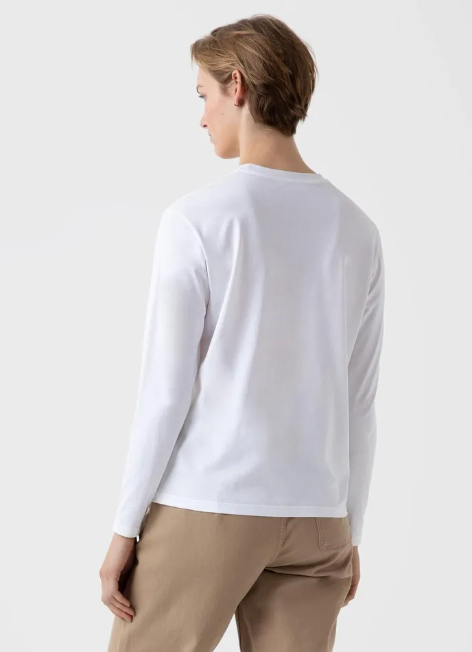 Long Sleeve Boy Fit Tshirt White Women SUNSPEL Tshirts and Tops