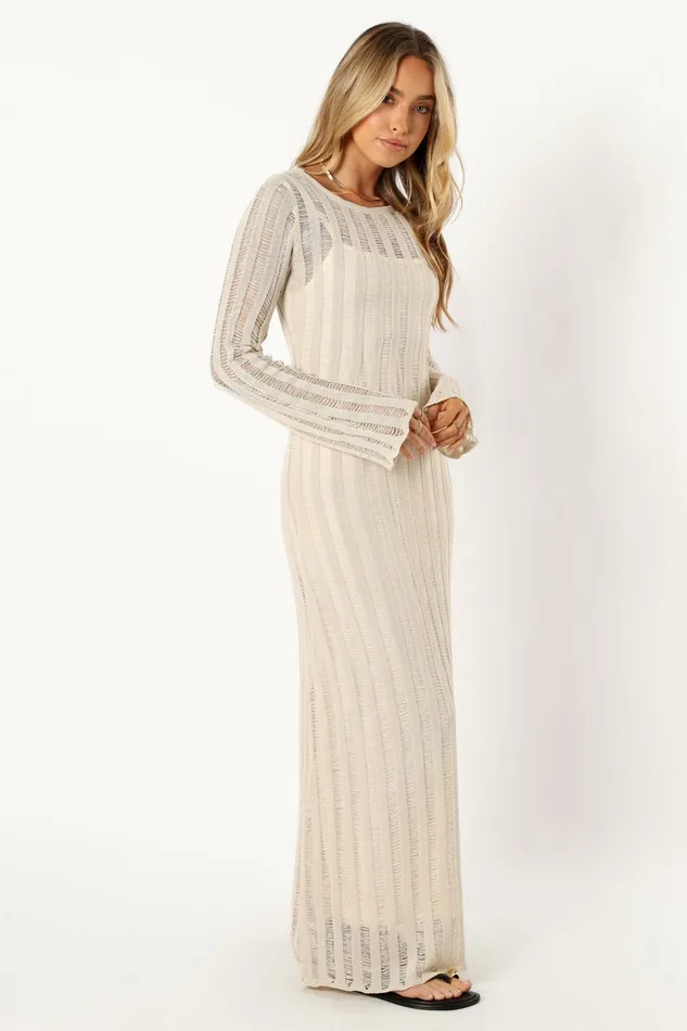Long Sleeve Dresses Petal and Pup Women Jaye Long Sleeve Maxi Dress Cream