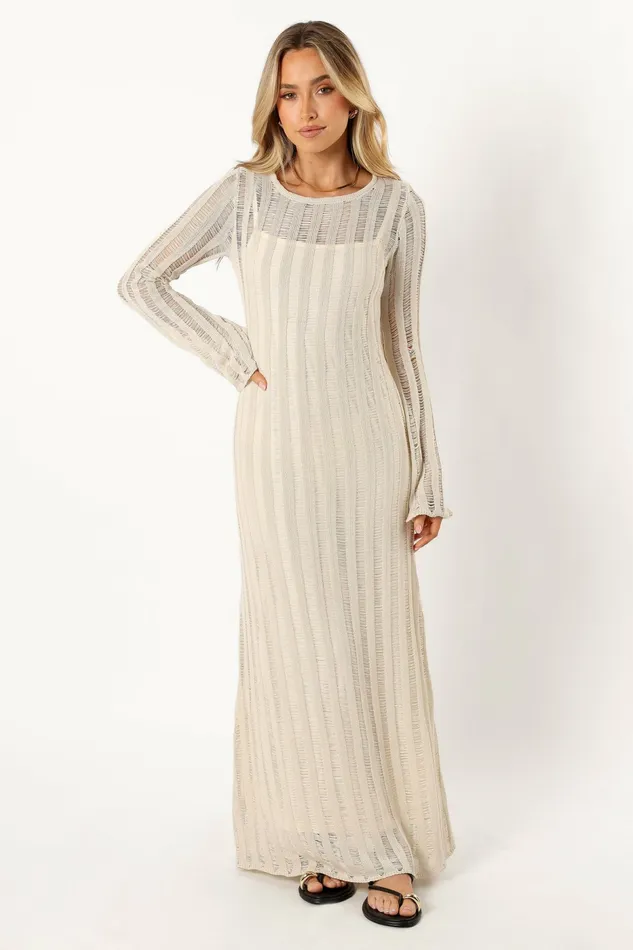 Long Sleeve Dresses Petal and Pup Women Jaye Long Sleeve Maxi Dress Cream