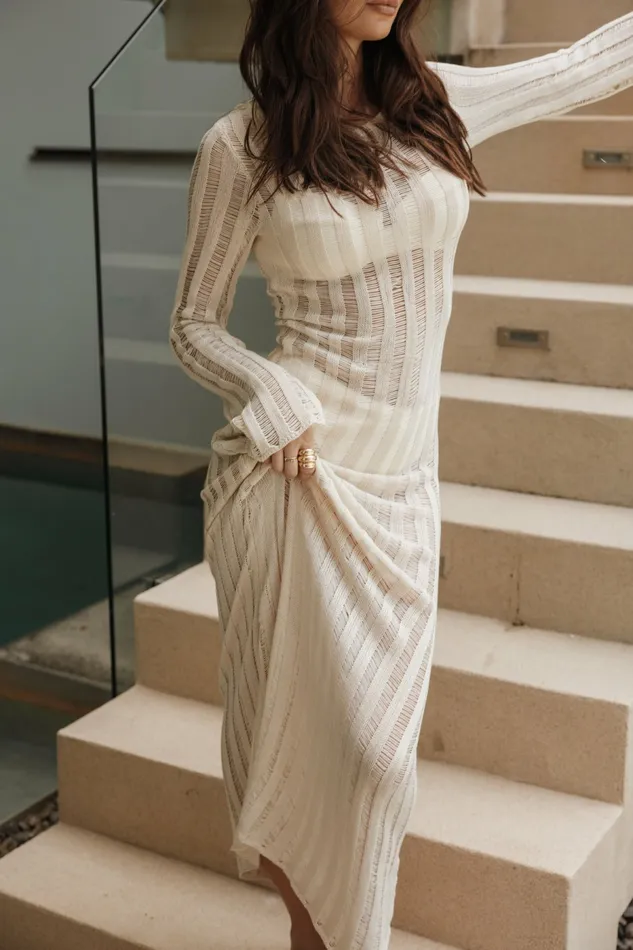Long Sleeve Dresses Petal and Pup Women Jaye Long Sleeve Maxi Dress Cream