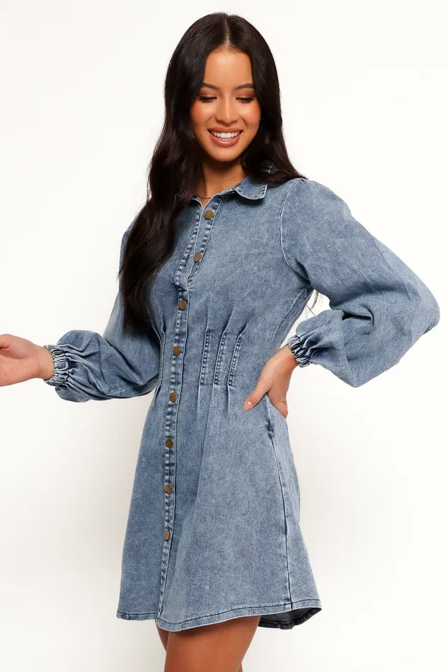 Long Sleeve Dresses Petal and Pup Women Phoenix Long Sleeve Mini Dress Denim