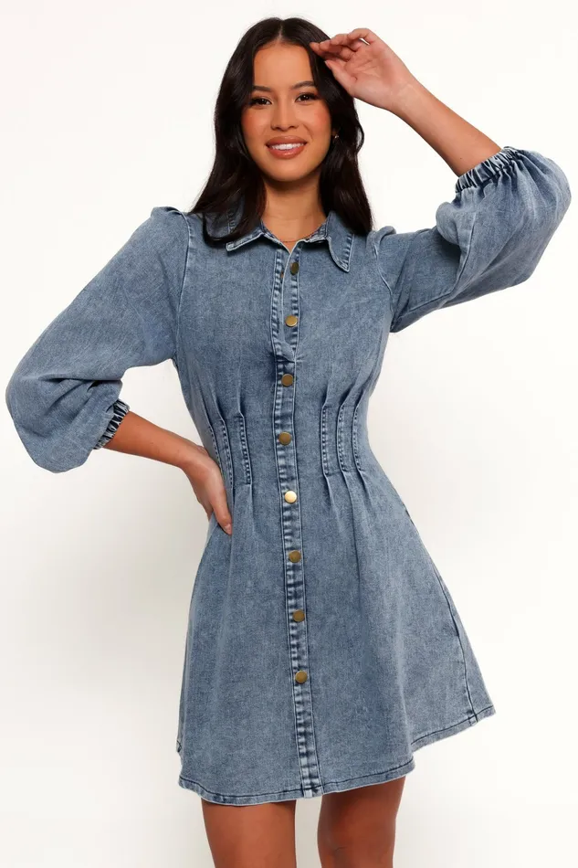 Long Sleeve Dresses Petal and Pup Women Phoenix Long Sleeve Mini Dress Denim