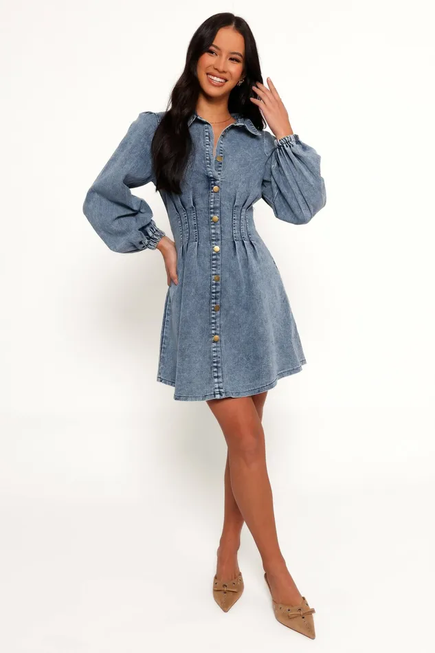 Long Sleeve Dresses Petal and Pup Women Phoenix Long Sleeve Mini Dress Denim
