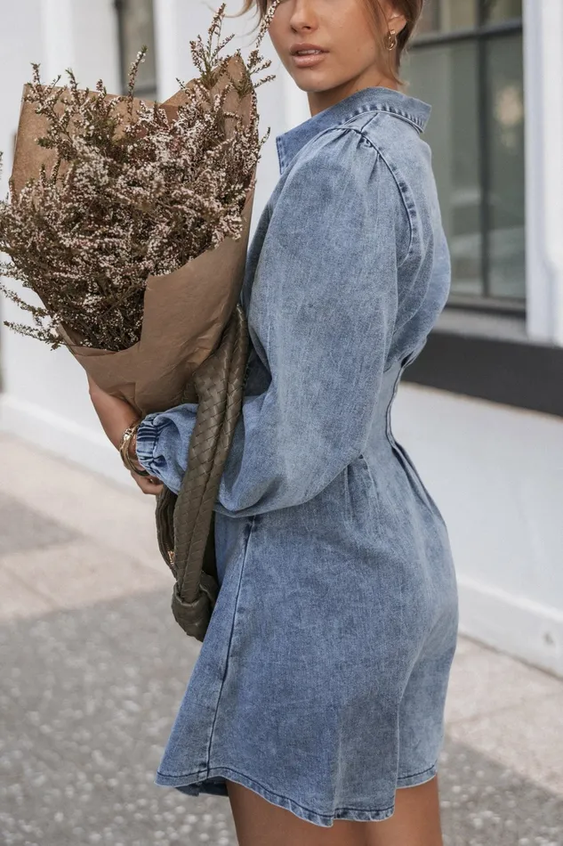 Long Sleeve Dresses Petal and Pup Women Phoenix Long Sleeve Mini Dress Denim