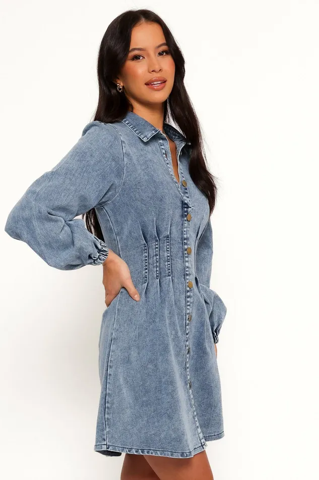 Long Sleeve Dresses Petal and Pup Women Phoenix Long Sleeve Mini Dress Denim