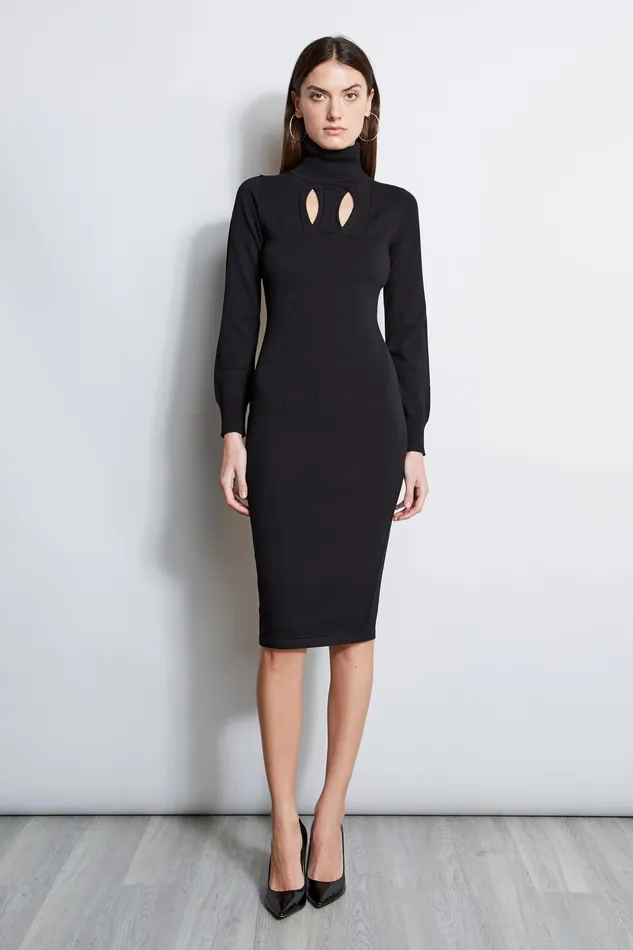 Long Sleeve Dresses Women Elie Tahari Geometric Keyhole Dress BLACK