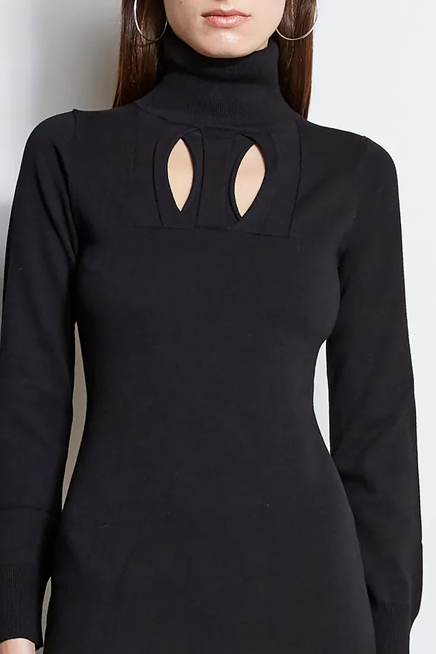 Long Sleeve Dresses Women Elie Tahari Geometric Keyhole Dress BLACK