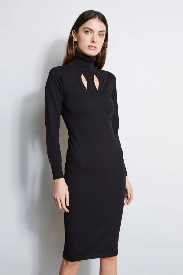 Long Sleeve Dresses Women Elie Tahari Geometric Keyhole Dress BLACK