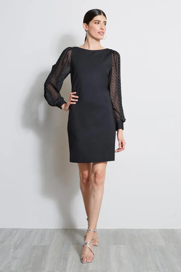 Long Sleeve Dresses Women Elie Tahari Metallic Sleeve Shift Dress BLACK
