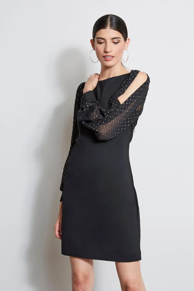 Long Sleeve Dresses Women Elie Tahari Metallic Sleeve Shift Dress BLACK