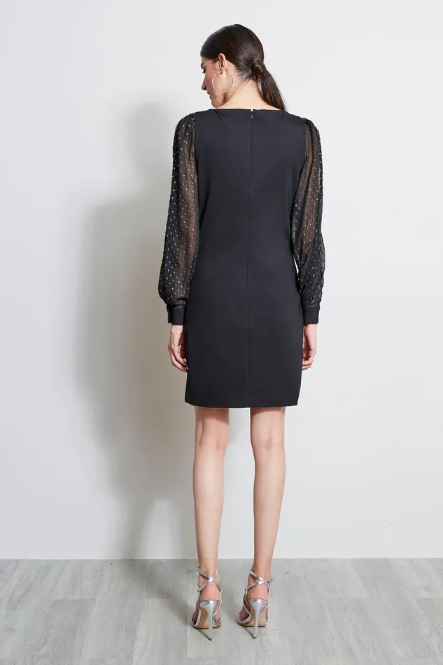 Long Sleeve Dresses Women Elie Tahari Metallic Sleeve Shift Dress BLACK