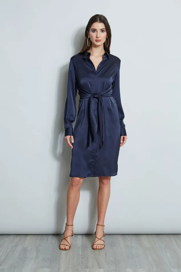 Long Sleeve Dresses Women Elie Tahari Satin Tie Shirt Dress STARGAZER