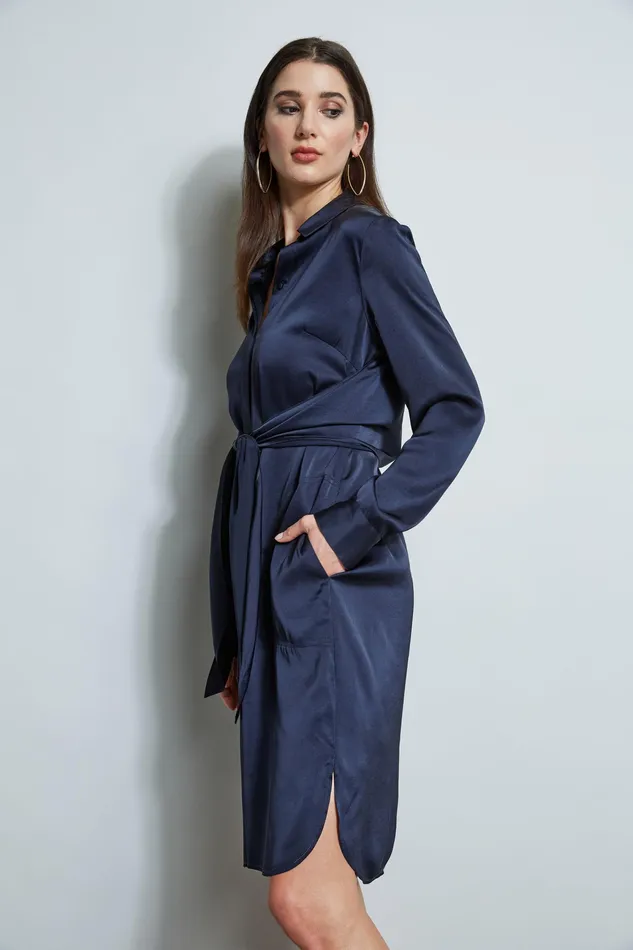 Long Sleeve Dresses Women Elie Tahari Satin Tie Shirt Dress STARGAZER