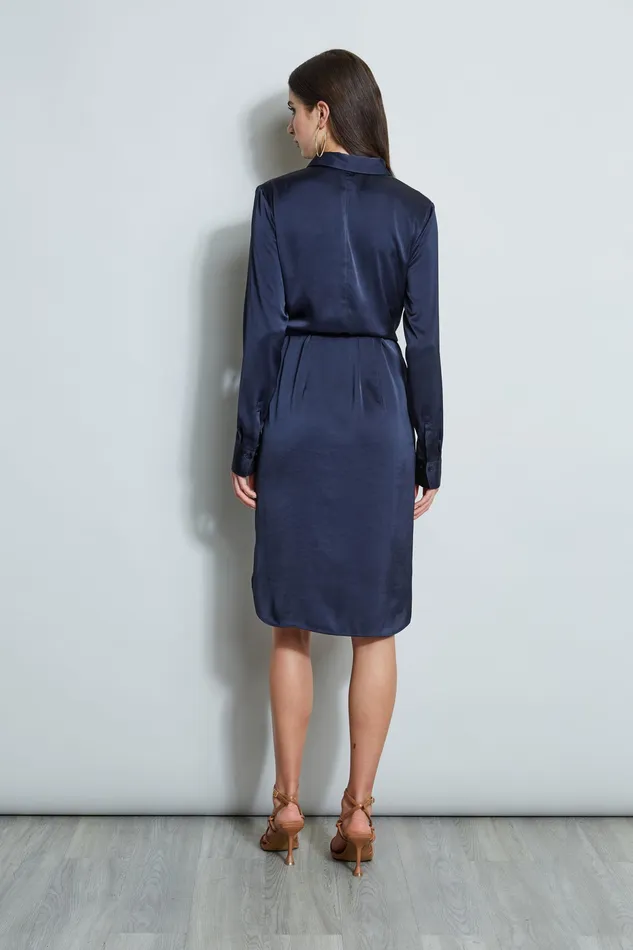 Long Sleeve Dresses Women Elie Tahari Satin Tie Shirt Dress STARGAZER
