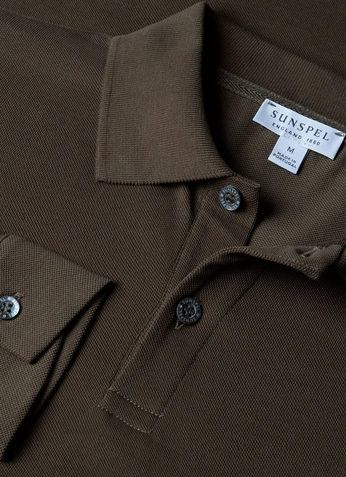 Long Sleeve Piqu Polo Shirt Khaki Men Polo Shirts ussunspel Long Sleeve Piqu Polo Shirt Khaki Men Polo Shirts ussunspel