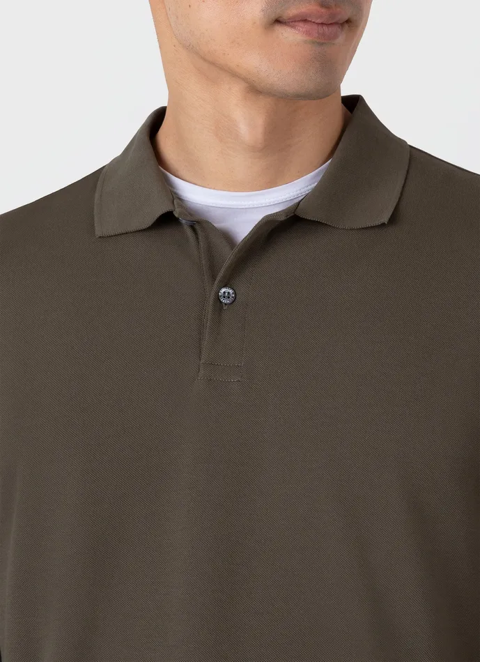 Long Sleeve Piqu Polo Shirt Khaki Men Polo Shirts ussunspel Long Sleeve Piqu Polo Shirt Khaki Men Polo Shirts ussunspel