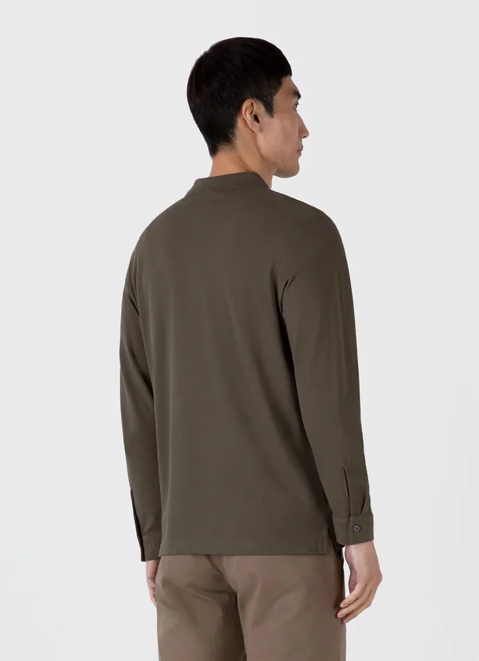 Long Sleeve Piqu Polo Shirt Khaki Men Polo Shirts ussunspel Long Sleeve Piqu Polo Shirt Khaki Men Polo Shirts ussunspel