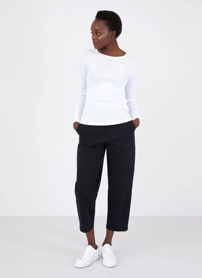 Long Sleeve Rib Tshirt White Women SUNSPEL Tshirts and Tops