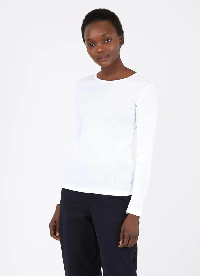 Long Sleeve Rib Tshirt White Women SUNSPEL Tshirts and Tops