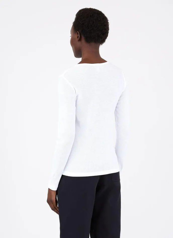 Long Sleeve Rib Tshirt White Women SUNSPEL Tshirts and Tops