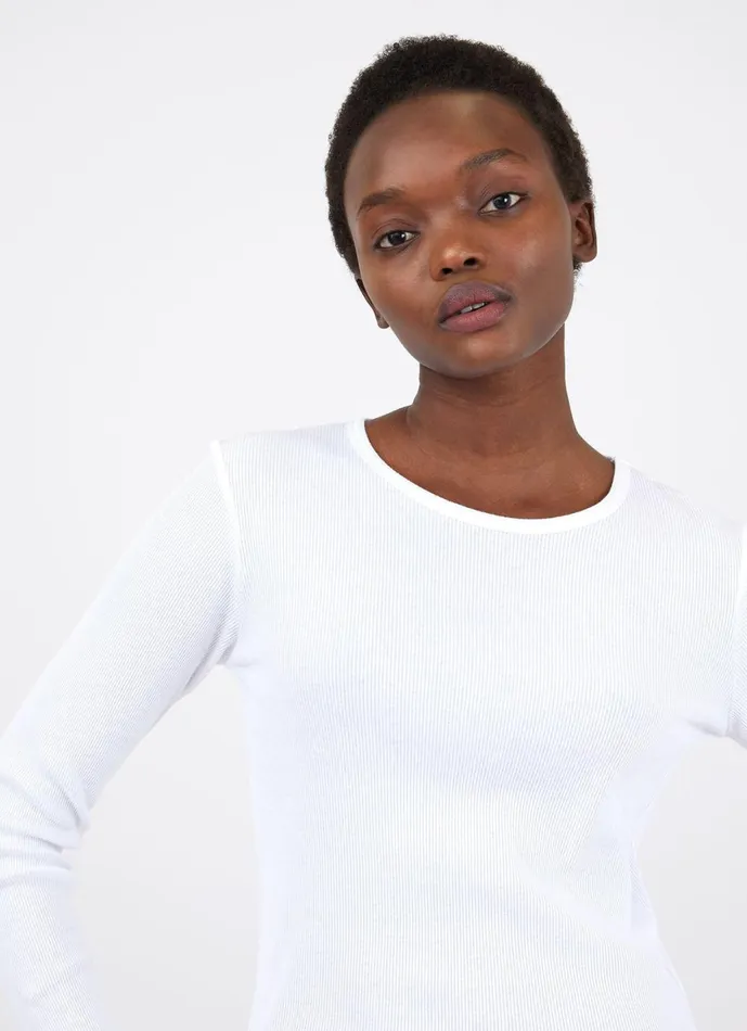Long Sleeve Rib Tshirt White Women SUNSPEL Tshirts and Tops