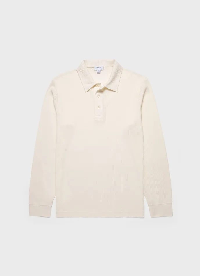 Long Sleeve Waffle Polo Shirt Ecru Polo Shirts ussunspel Men