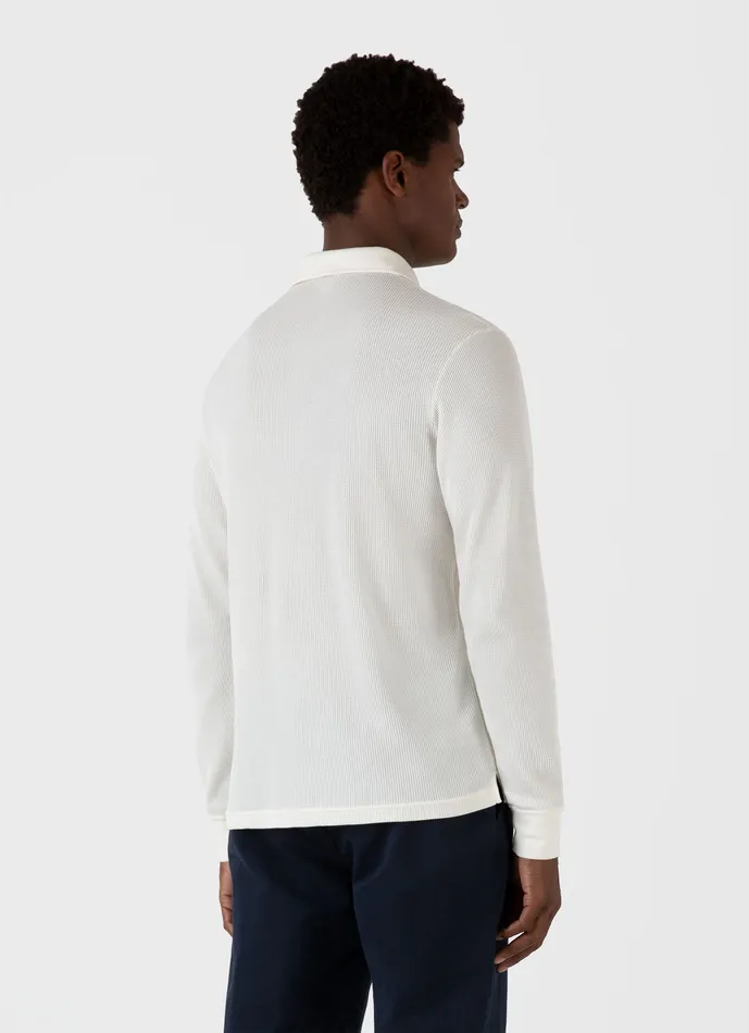 Long Sleeve Waffle Polo Shirt Ecru Polo Shirts ussunspel Men