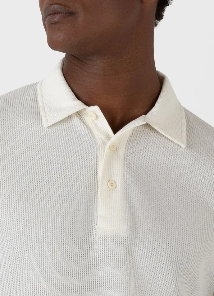 Long Sleeve Waffle Polo Shirt Ecru Polo Shirts ussunspel Men