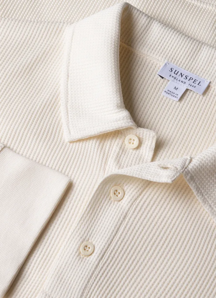 Long Sleeve Waffle Polo Shirt Ecru Polo Shirts ussunspel Men