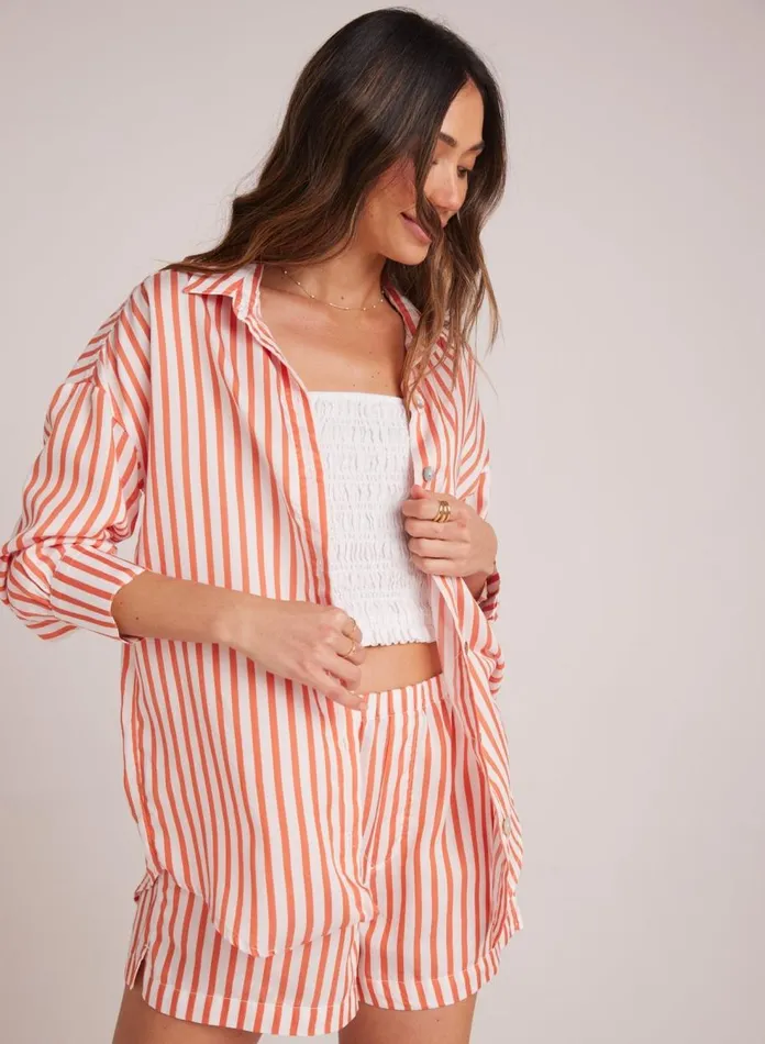 Long Sleeve Women Bella Dahl Boyfriend Button Down 8211 Sunset Blaze Stripe