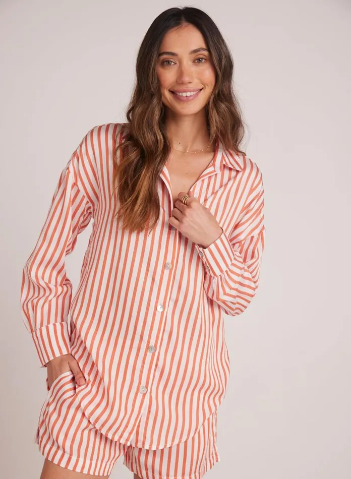 Long Sleeve Women Bella Dahl Boyfriend Button Down 8211 Sunset Blaze Stripe Long Sleeve Women Bella Dahl Boyfriend Button Down 8211 Sunset Blaze Stripe