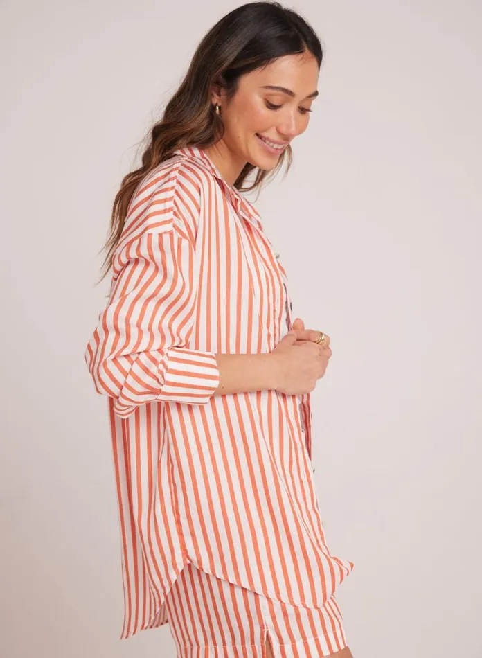 Long Sleeve Women Bella Dahl Boyfriend Button Down 8211 Sunset Blaze Stripe Long Sleeve Women Bella Dahl Boyfriend Button Down 8211 Sunset Blaze Stripe