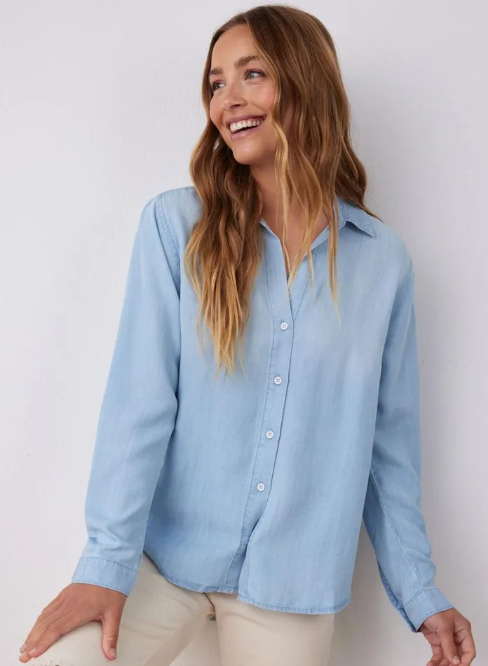 Long Sleeve Women Bella Dahl Classic Button Down 8211 Sunbleach Wash
