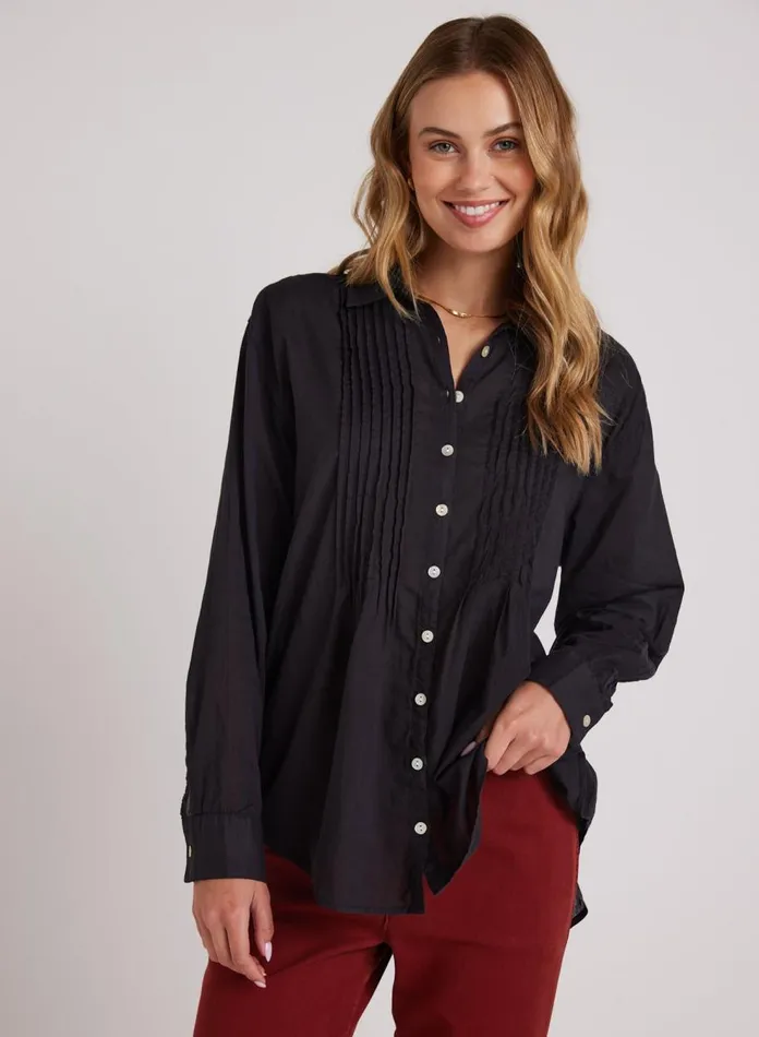 Long Sleeve Women Bella Dahl Pintuck Flowy Shirt 8211 Black