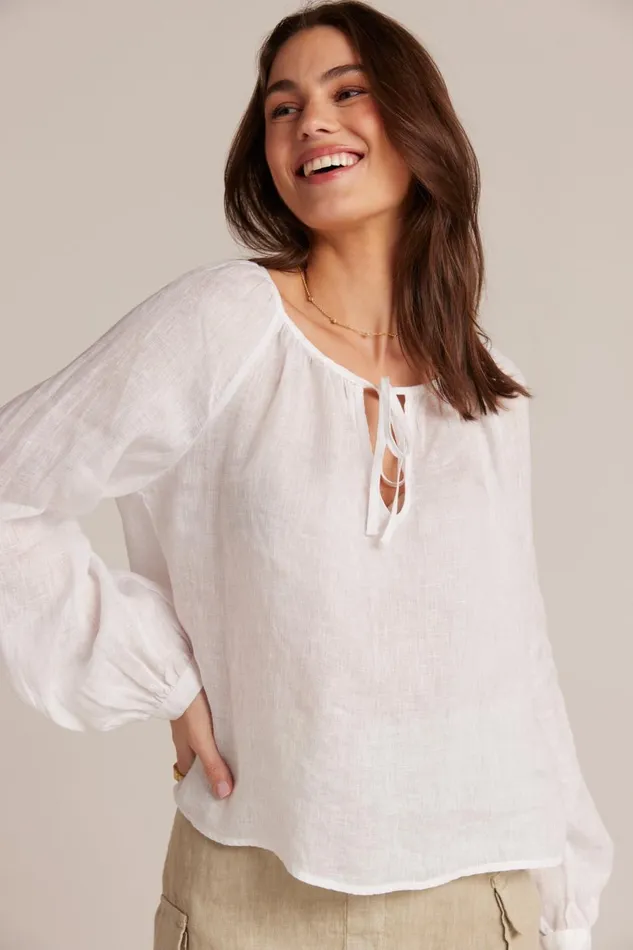 Long Sleeve Women Bella Dahl Shirred Linen Raglan Blouse 8211 White