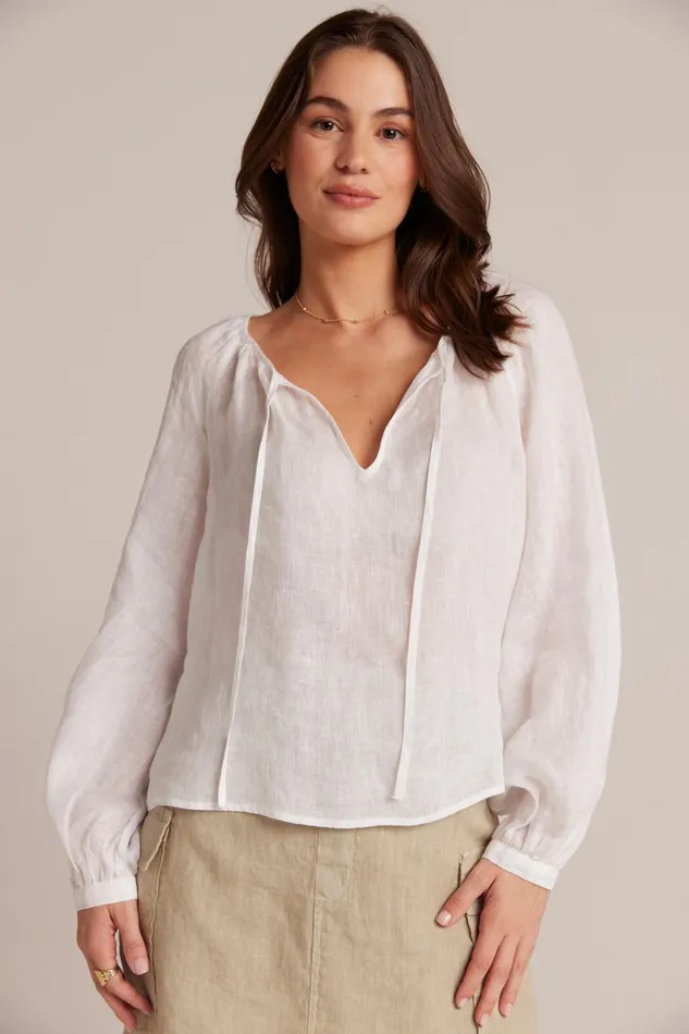 Long Sleeve Women Bella Dahl Shirred Linen Raglan Blouse 8211 White Long Sleeve Women Bella Dahl Shirred Linen Raglan Blouse 8211 White