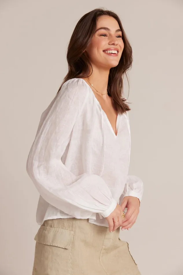 Long Sleeve Women Bella Dahl Shirred Linen Raglan Blouse 8211 White Long Sleeve Women Bella Dahl Shirred Linen Raglan Blouse 8211 White
